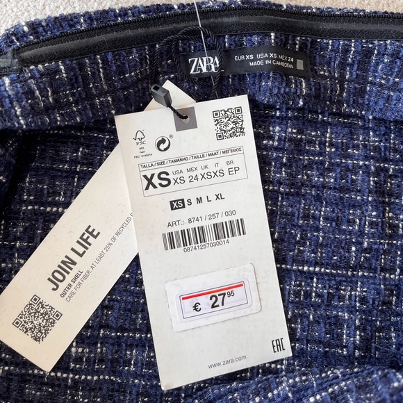 NWT Zara Navy Blue Tweed Off-Shoulder Flare Sleeve Top XS - Picture 6 of 14